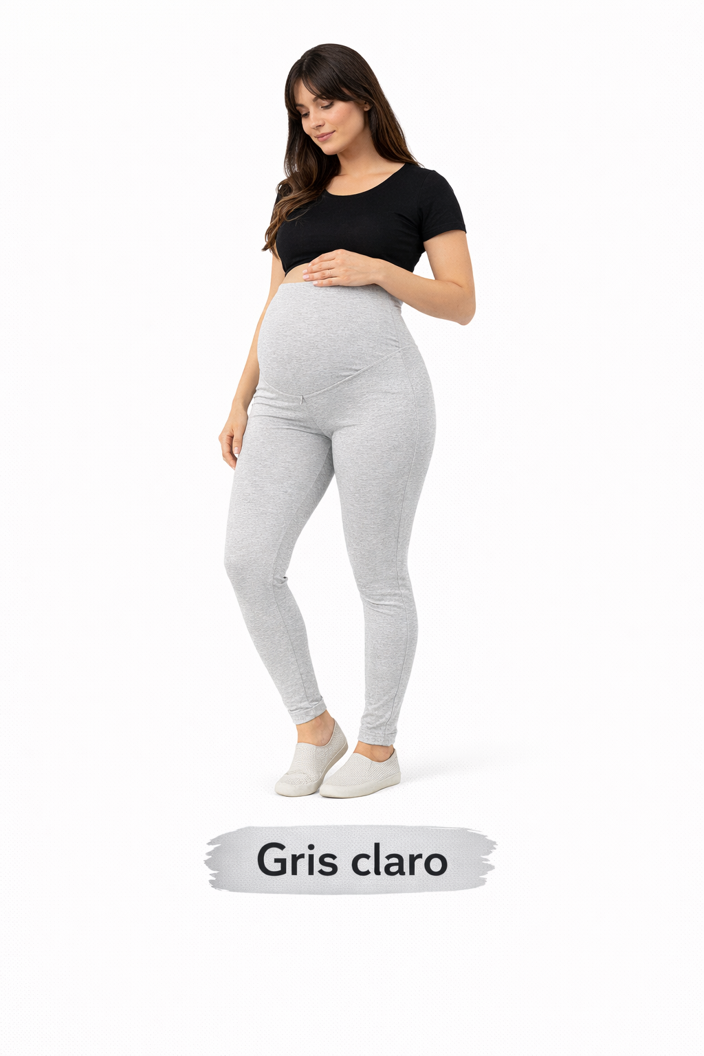 Calza Algodon Gris Claro Pitillo Maternal Embarazo