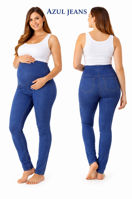 Pantalon Calza Jeans Azul Maternal Embarazo