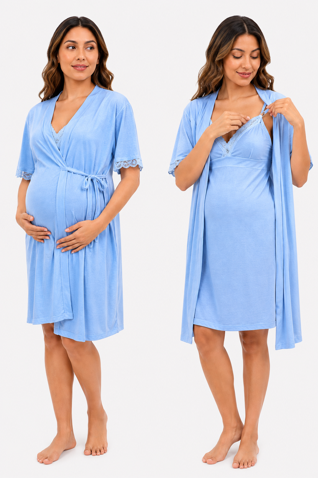 Pijama Lactancia con Bata, Broche y Manga Corta