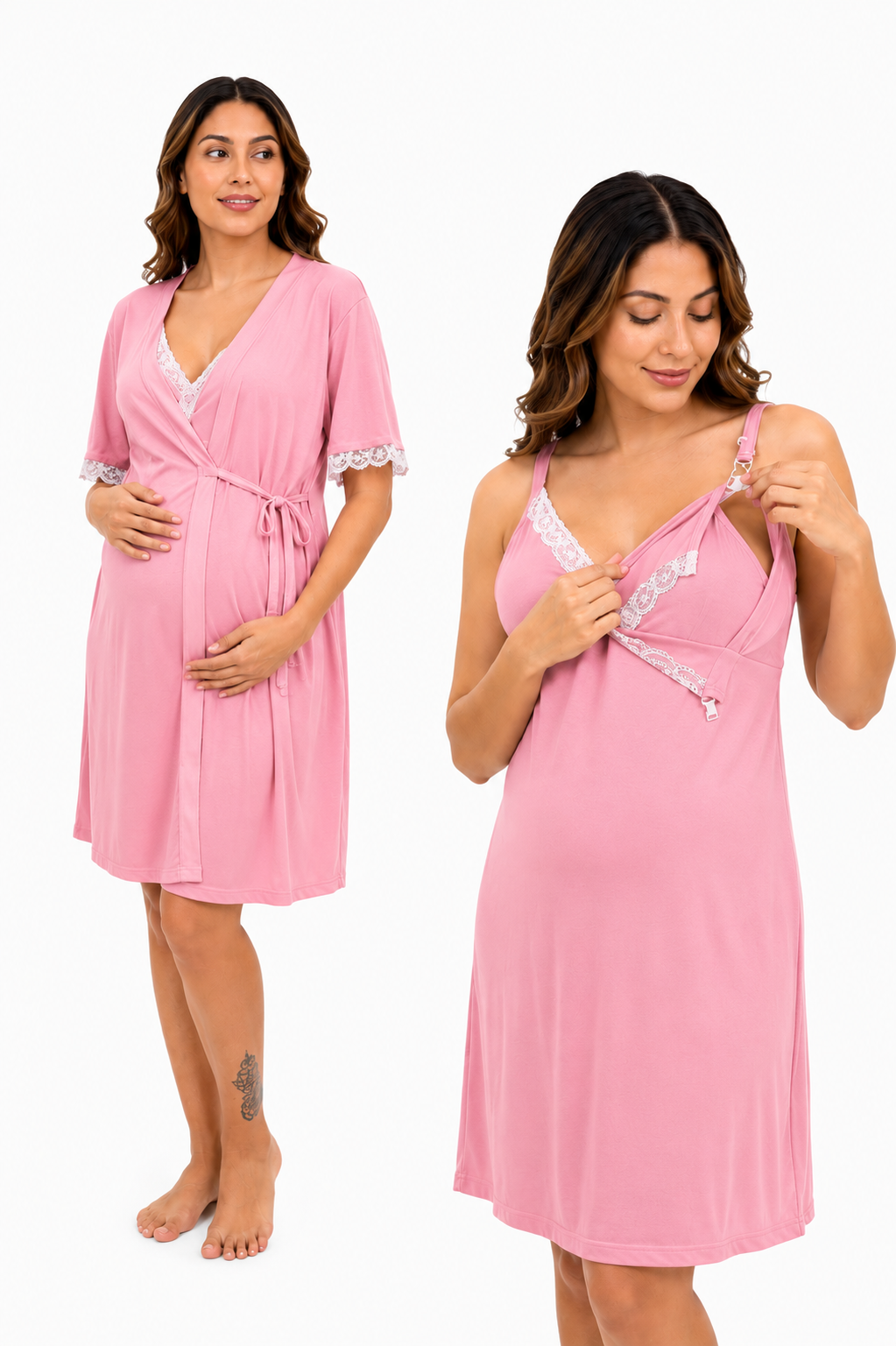 Pijama Lactancia con Bata, Broche y Manga Corta