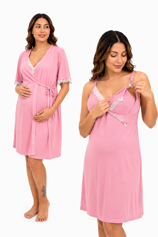 Pijama Lactancia con Bata, Broche y Manga Corta