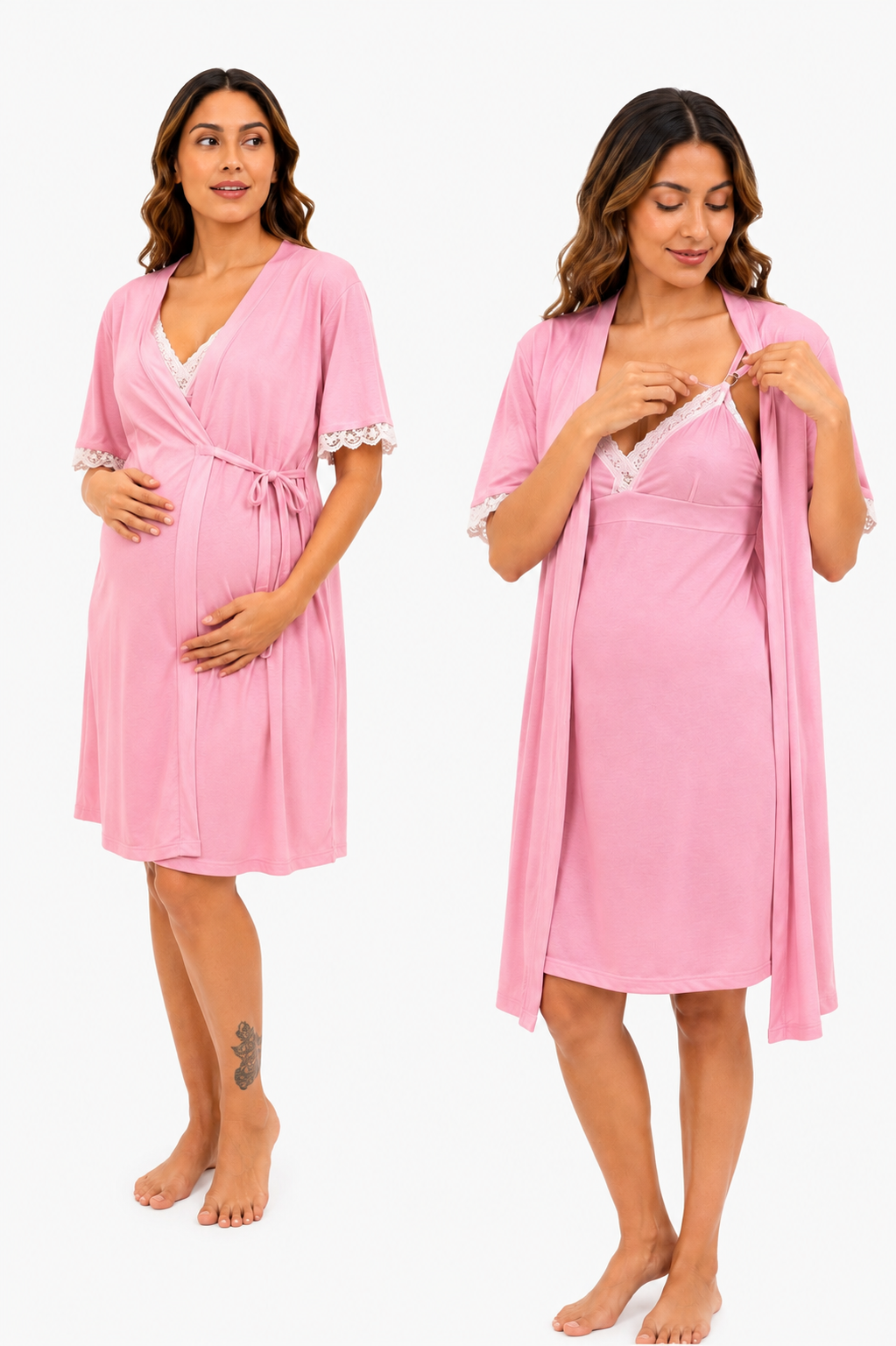 Pijama Lactancia con Bata, Broche y Manga Corta