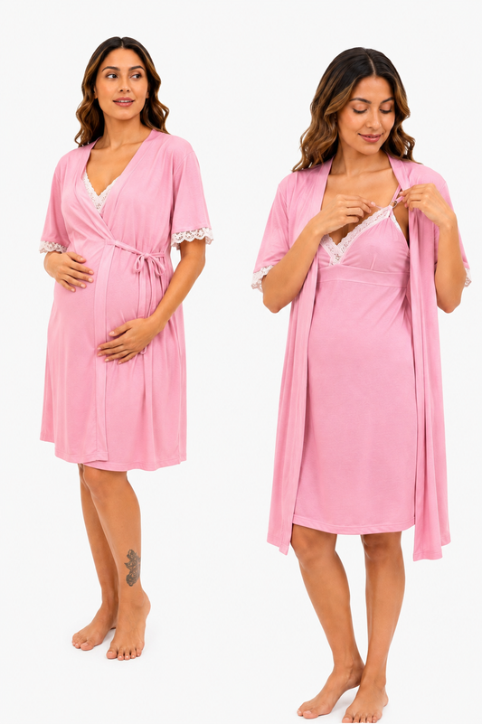 Pijama Lactancia con Bata, Broche y Manga Corta