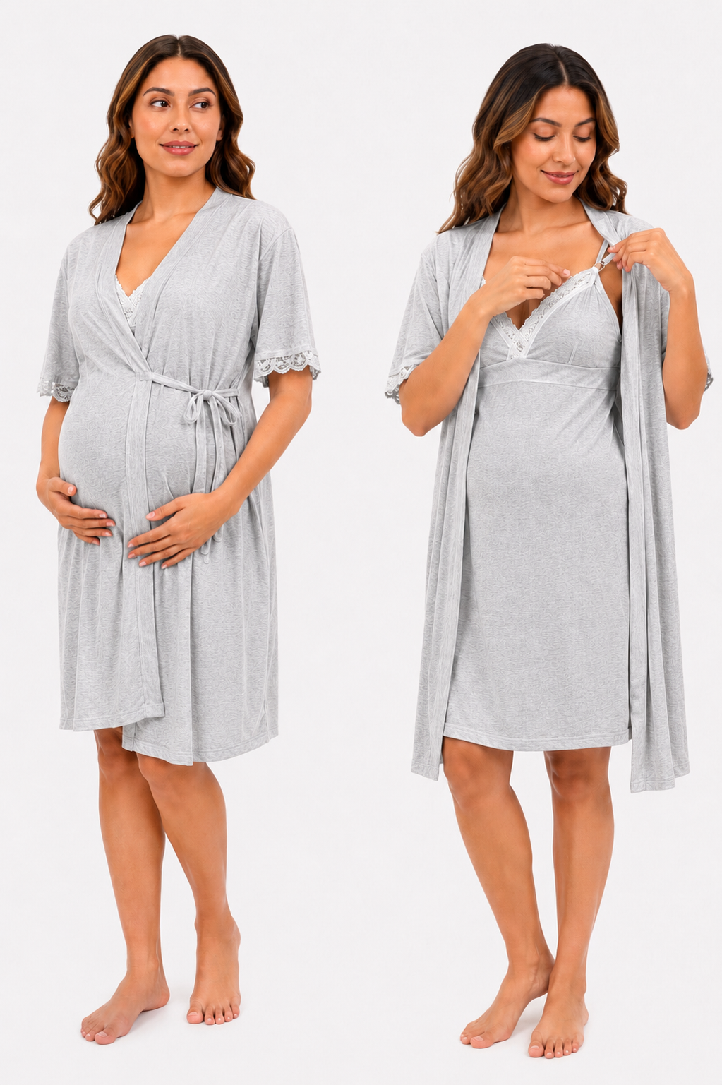 Pijama Lactancia con Bata, Broche y Manga Corta