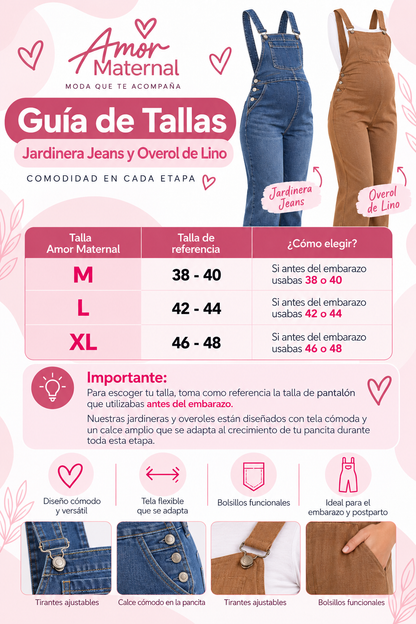 Overol Largo Lino Maternal Café Claro