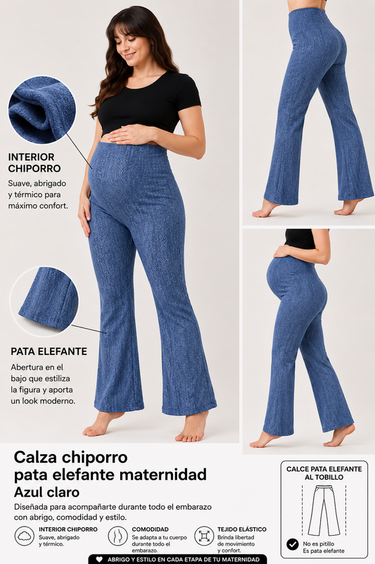 Calza Chiporro Pata Elefante Azul Claro (Celeste) Maternal Embarazo