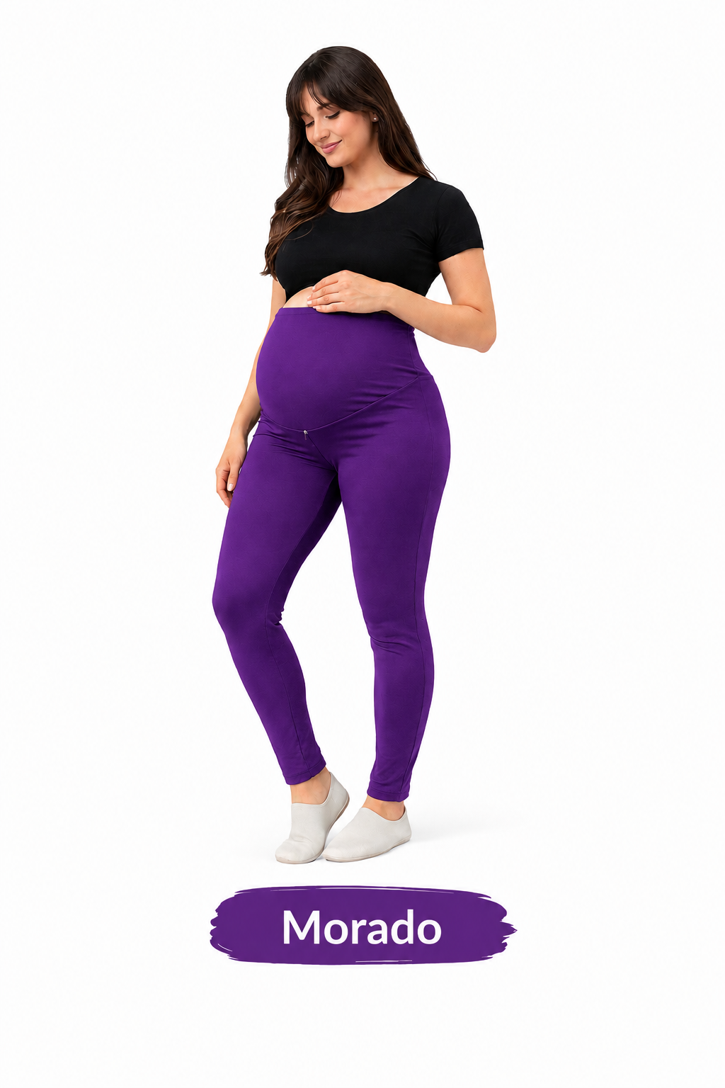 Calza Algodon Morado Pitillo Maternal Embarazo