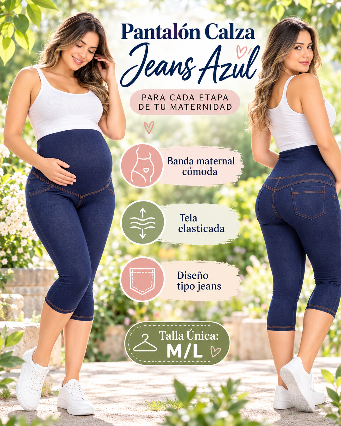 Pantalon Calza Jeans Corta 3/4 Maternal